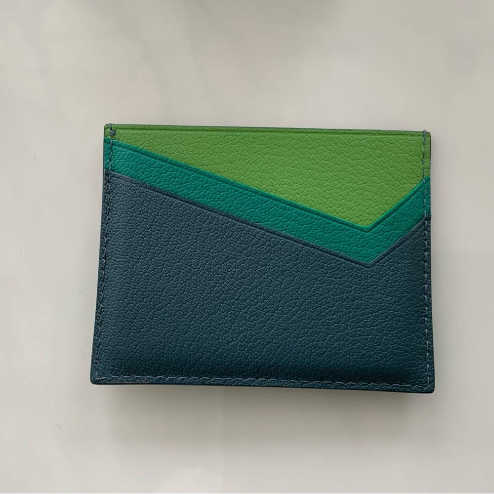 Tiffany & Co. Green, Teal and Navy Leather Cardholder with Gold T Accent - Picture 2 of 4